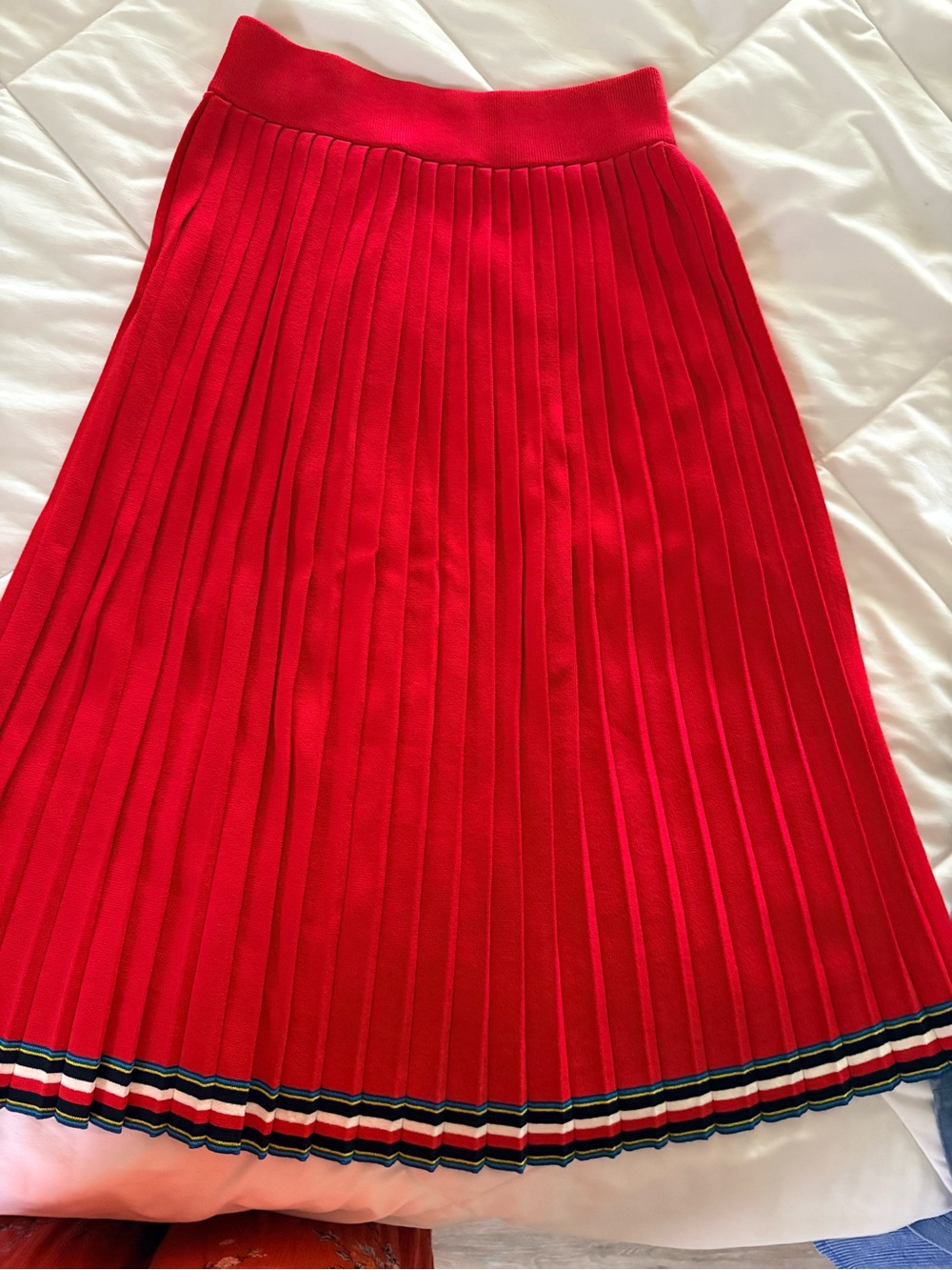 Tommy Hilfiger Red Pleated Midi Skirt with Striped Hem